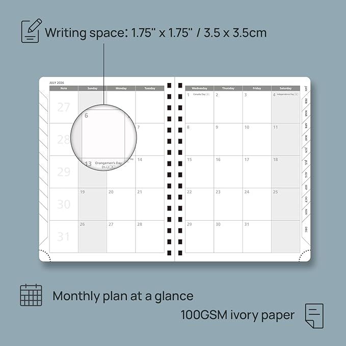 POPRUN 2026 Planner (Medium Size 8.5'' x 6.25'' Wire-Bound Hard Cover) Daily Weekly and Monthly Calendar - Agenda 2026 (Jan.2026-Dec.2026) with Hourly Schedule, Monthly Tabs - Light Yellow