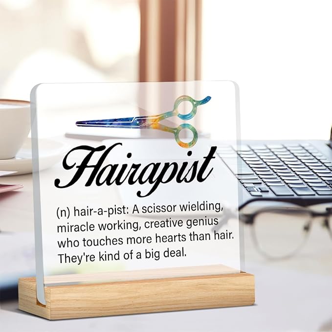 Best Hair Stylist Gift - Hairapist Definition Acrylic Desk Sign Decor for Women Men