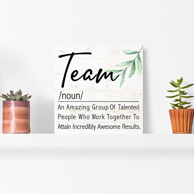 Team Definition Sign Wood Box,Cute Teamwork Signs Wooden Block for for Home Office Tabletop Shelf Decor 5" x 5",Motivational Teamwork Desk Decor Accessories for Women