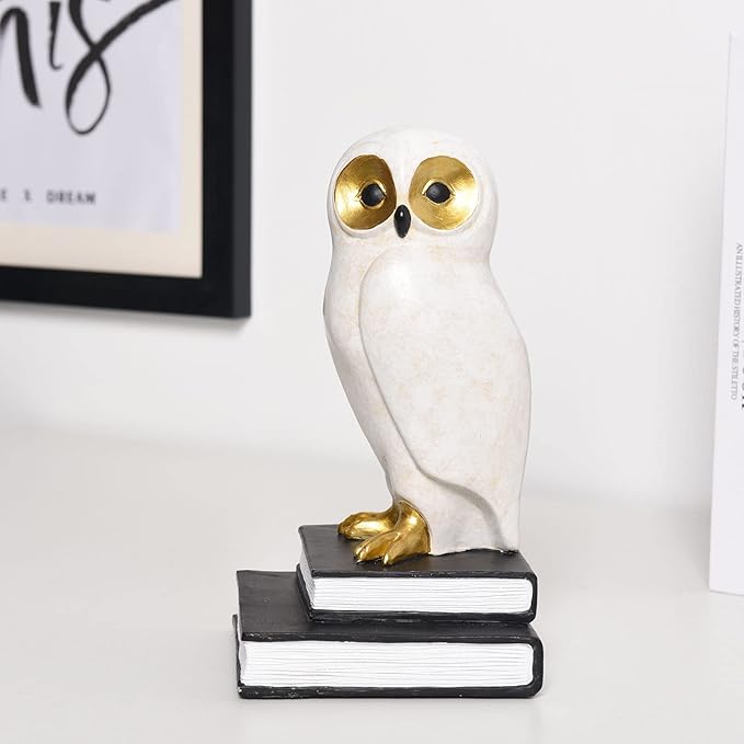 Book Ends for Shelves, Owl Decorative Bookends Bronze Bird Book Stopper Unique Kids Book Holders with Anti-Slip Base Luxurious Bookends for Kids Rooms Office Home Decor(White)