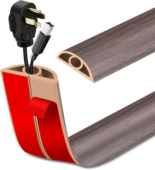 Floor Cord Cover Self Adhesive Cord Hider Floor Extension Cord Covers for Floor Power Cord Protector Cable Management Prevent Cable Trips Cable Cavity 0.32" W x 0.32" H (Brown Walnut Wood, 3.3Ft)