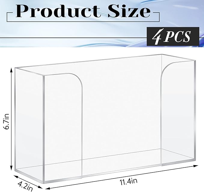 Deekin 4 Pcs Acrylic Paper Towel Dispenser Countertop Paper Towel Holder, Clear Trifold Guest Napkin Dispenser for Z-fold, C-fold or Multifold paper holder for Bathroom Toilet and Kitchen