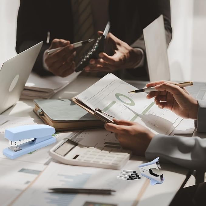 2 Pack Blue Office Staplers, 25-Sheet Capacity with 4000 Staples and 2 Staple Removers, Desktop Stapler, Blue Office Supplies for Students and Office Clerks