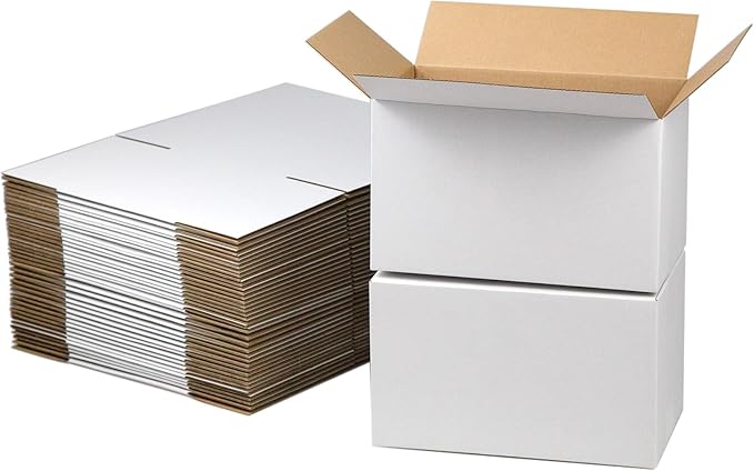 10x6x6 Inches Shipping Boxes Set of 40, White Corrugated Cardboard Box Literature Mailer for Packing Small Business