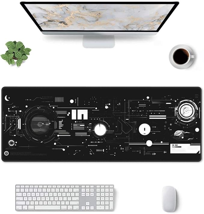 Mechanical Mouse Pad 31.5 X 11.8 Inch Big Desk Rubber Base Stitched Edges Keyboard Pad Spaceship XXL Mouse Mat for Home Game and Office