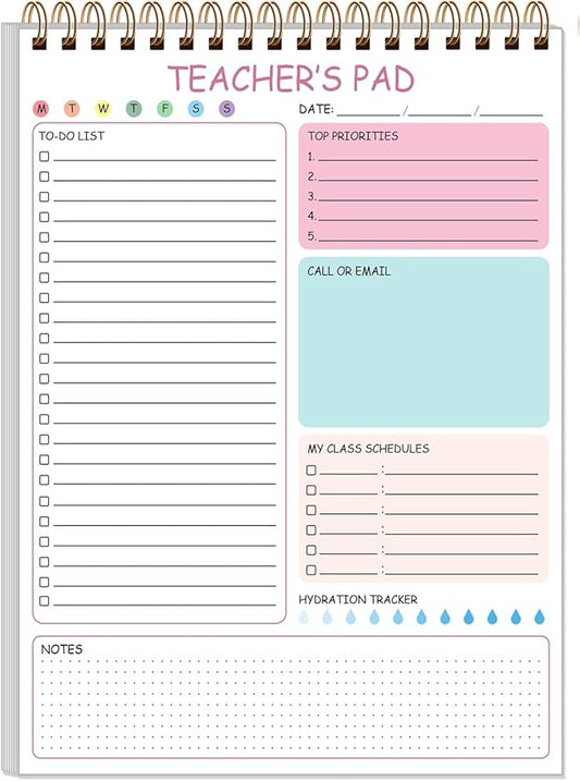 Teacher Notepad - A4 Teacher To Do List Notepad, Spiral Checklist Notebook Organizer for Teachers Notes Task Appointment, Teacher Appreciation Gifts, 8'' x 11'', Pink