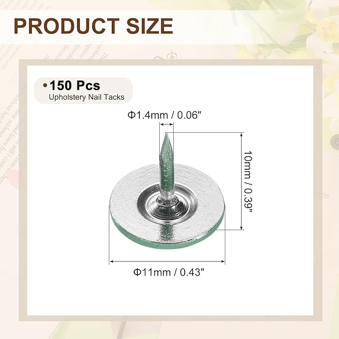 uxcell 150Pcs Upholstery Tacks, 11mmx10mm Flat Head Thumb Tack Decorative Furniture Nails Push Pins for Furniture Sofa Headboards, Green
