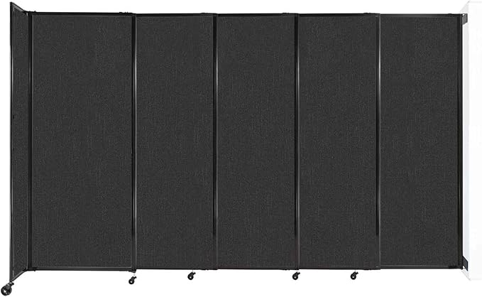 Wall-Mounted Sliding StraightWall Room Divider | Adjustable Widths | Locking Wheels | Room Separator | Up to 11'3" Wide x 6'10" Tall Black Fabric Panels