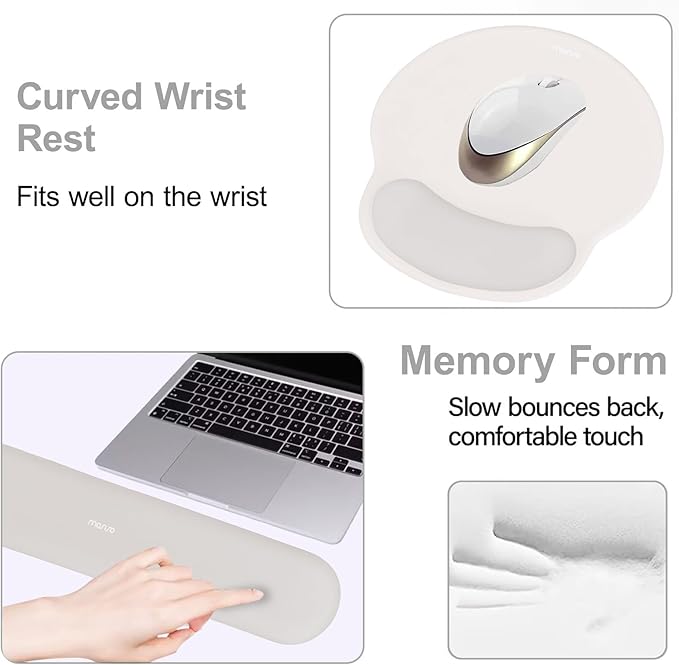 MOSISO Wrist Rest Support for Mouse Pad&Keyboard Set, Circle Curved Ergonomic Mousepad&Coaster Non-Slip Base Home/Office Pain Relief&Easy Typing Pad with Soft Cloth&Silicone Lining, Stone Gray