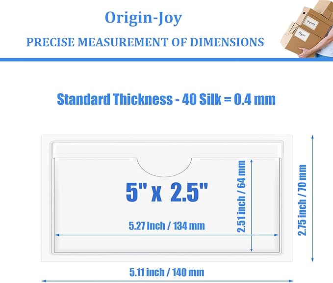Origin-Joy 25 PCS Self-Adhesive Index Label Pockets, Clear Plastic Peel & Stick Card Holders with Top Open for Loading (5 x 2.5 inch)