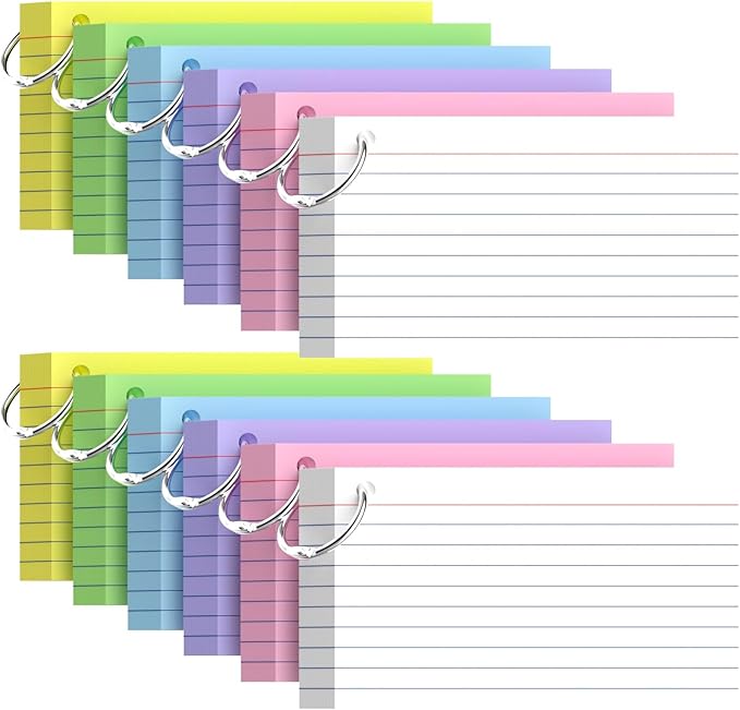 600 Pcs Index Cards 3x5, Colored Index Cards With Ring, 6 Colors Flash Cards with Rings, Flashcards for Studying, Heavy Bright Note Cards 3 x 5, Colored Notecards 3x5 Lined for Office, Home, School