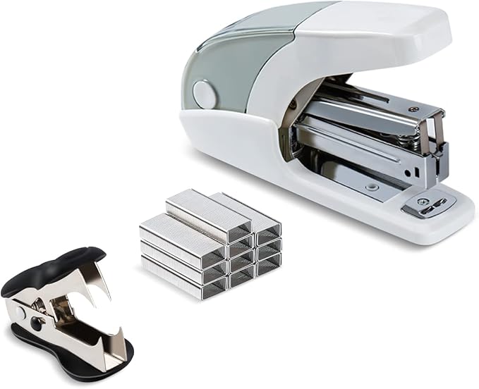 PAPERPAL Effortless Standard Stapler Set, 20 Sheet Capacity, Half Strip with Built-in Staples Storage, Includes 1000 pcs 1/4“ Staples & A Staple Remover, for Office, School & Personal Use, White