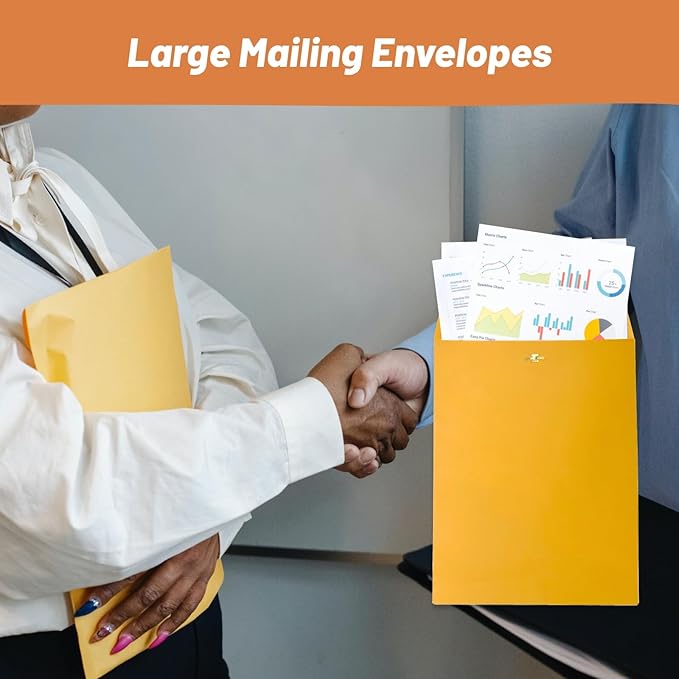 20 Pcs Clasp Envelopes 10x13, Creebe Large Yellow 10 x 13 Manilla Envelopes with Clasp and Gummed Seal for Mailing, 100 GSM Kraft Paper