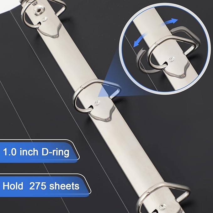 4 Pcs 11 x 17 Inch View Binders 1 Inch 3 Rings Slant Heavy Duty View D Ring Binders Economy Holds 11" x 17" Paper for Artwork Blueprints, Office, Home, Work Places(Black)