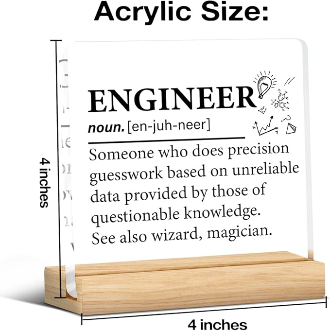Engineer Gifts for Women Men, Engineer Definition Clear Acrylic Desk Decorative Sign for Home Office, 4 x 4 Inches
