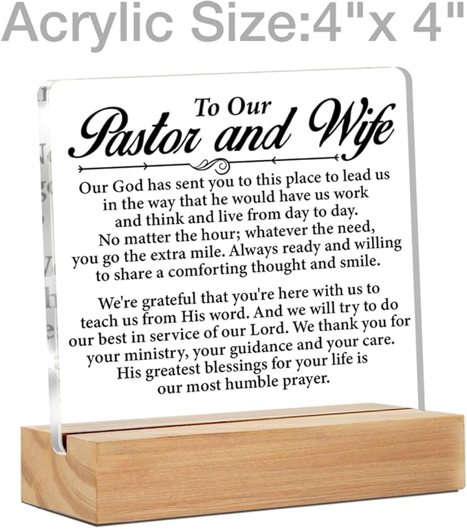 Pastor & Wife Appreciation Gifts - Clear Desk Decorative Sign - Acrylic Decor