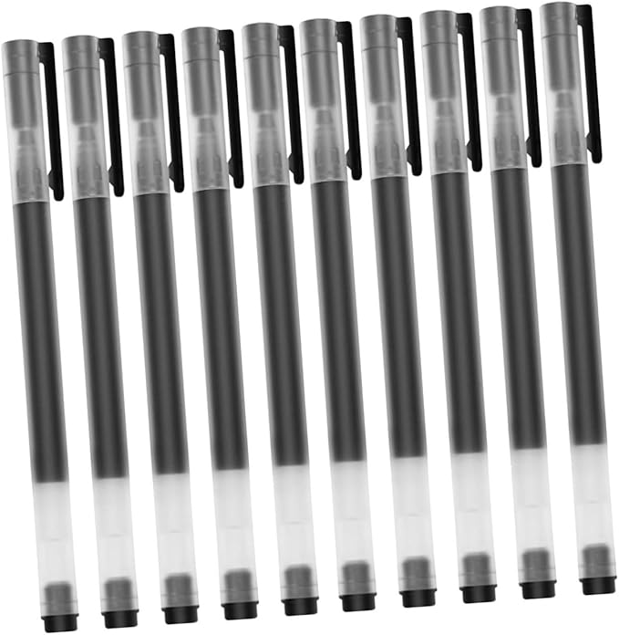 10pcs Gel Ink Pens Black Fine Tip Large Ink Capacity Smooth Writing Office School Supplies