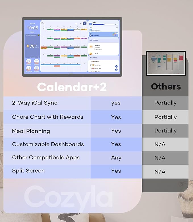 Cozyla Digital Calendar+ 2: 24 inch Wall Planner Touch Screen Chore Chart Customize Dashboard Smart Electronic Calendar for Family Schedules Meal Planner Support Any Google Play App Wall Mount Black