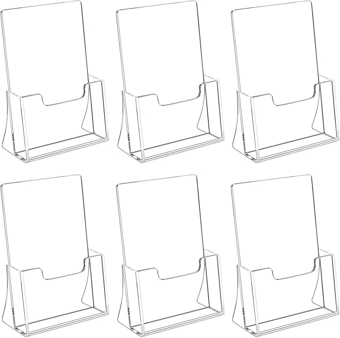 HIIMIEI Brochure Holder 8.5 x 5.5 inches, Acrylic Flyer Holder with 6 Pack, Plastic Stands for Displaying Magazines, Pamphlets, Literature, Brochures, Booklets, Menu