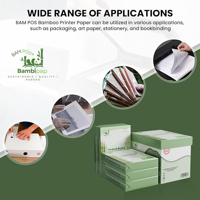 Bamboo Printer Paper - 8 1/2” x 11” - 20LB Multipurpose White Paper - Made from Bamboo Fiber, Renewable Resources, Zero Trees Used - 5 reams (2500 Sheets)