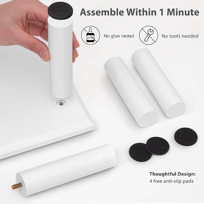 Bamboo Dual Monitor Stand Riser White, Desk Monitor Riser for 2 Monitors, Supports for PC Computer Monitor, Printer, Heavy TV Riser up to 300 lbs, White