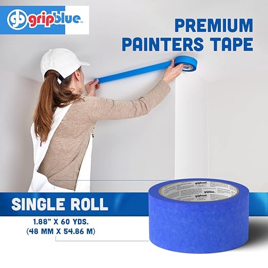 Blue Painters Tape 2 Inch Wide, 1 Roll Masking Tape - Perfect for Precise Lines on Walls & Trim, Multi-Surface, Residue-Free, Easy Removal - Ideal for Indoor & Outdoor Use, 1.88in x 60yds