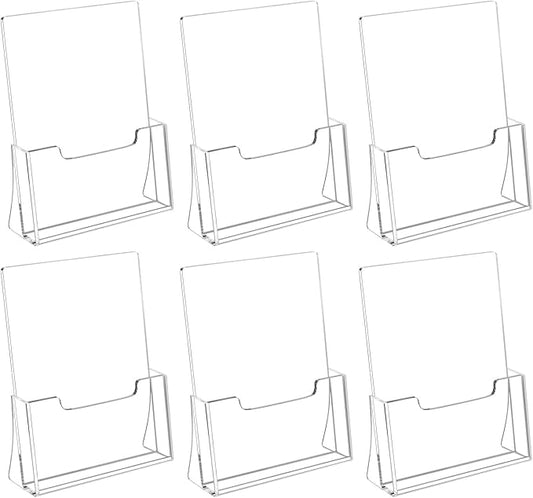 HIIMIEI Brochure Holder 8.5 x 11 inches, Acrylic Flyer Holder with 6 Pack, Plastic Stands for Displaying Magazines, Pamphlets, Literature, Brochures, Booklets, Menu