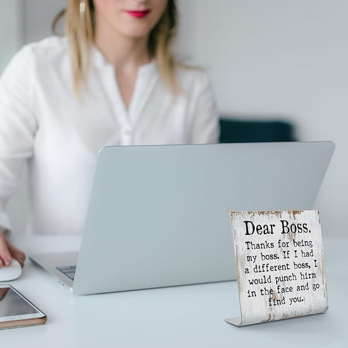 Dear Boss Humorous Office Gift for Boss Plaque Desk Decor Office Shelf, Thanks For Being My Boss,Thank You Boss Gifts for Bosses Female,boss appreciation plaque XUV105