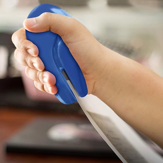 PLUS Paper Clinch Compact Staple-Free Stapler – Fastens up to 5 Sheets, No Staples Needed, Eco-Friendly, Safe for Kids, Blue
