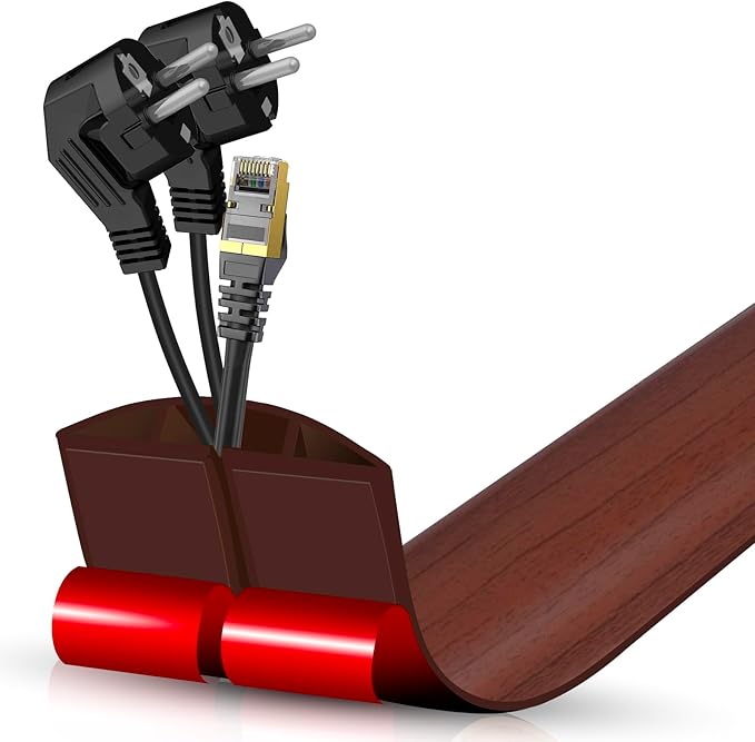 Floor Cord Cover Cavity 0.8"x0.37" Self Adhesive Cord Hider, 3.3FT Low Profile Cable Management, Extension Strip Protector for Wires, Prevent Cable Trips for Offices, Gyms, Exhibitions (Red Teak)