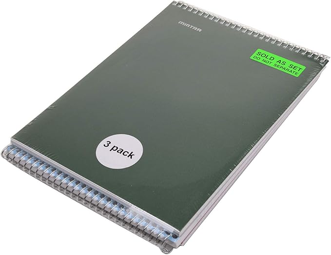 Mintra Office TOP BOUND Durable Spiral Notebooks (Arctic Ice, Chili Oil, Green Olive, College Ruled 3pk)
