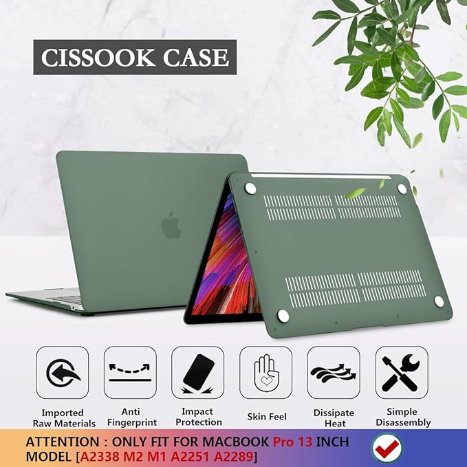CISSOOK Case Compatible with MacBook Pro 13 inch 2025-2020 Release Model A2338 A2251 A2289, Hard Shell Case Midnight Green Cover with Keyboard Cover for MacBook Pro 13" M1 M2