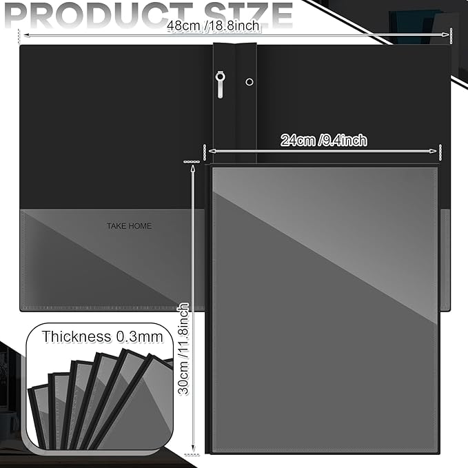 Henoyso 24 Pcs Plastic Folders with Clear Front Pocket and 3 Prong Take Home Plastic 2 Pocket Folder Back to School for Students Parent Teacher Communication for School Office (Black)