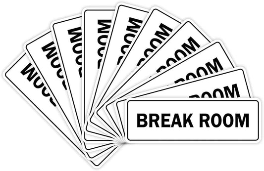 Standard Break Room Door or Wall Sign - White - Large 10 Pack