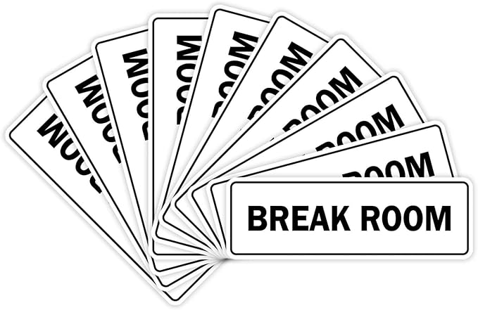 Standard Break Room Door or Wall Sign - White - Small 10 Pack