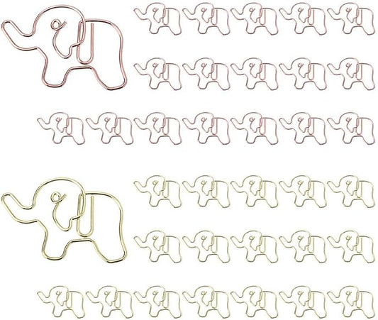 OWLFAVO 36pcs Elephant Shape Paper Clips with Clear Box, Rose Gold and Yellow Gold, Funny Cute Paperclips Bookmarks Planner Clips for Fun Office Supplies School Gifts Wedding Decoration