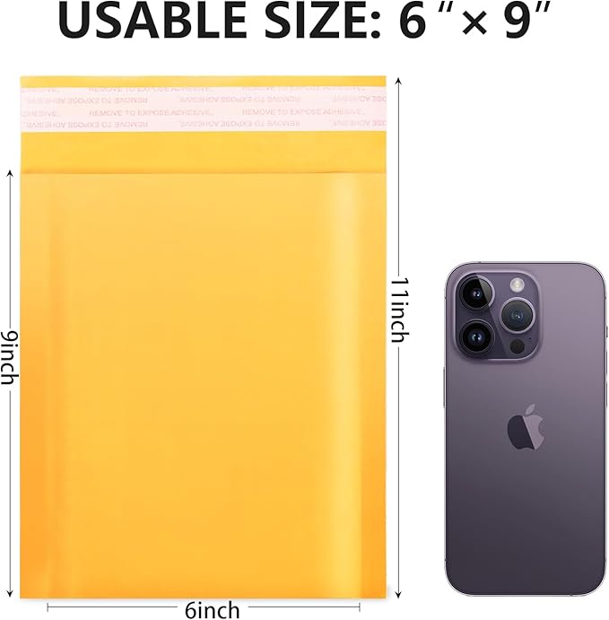 Kraft Bubble Mailers 6x10 Inch 100Pack Yellow Self-Seal Padded Envelopes Bubble Opaque Padded Mailers Shipping Bags for Small Businesses to Package and Mail Jewelry Cosmetics, Electronic Products