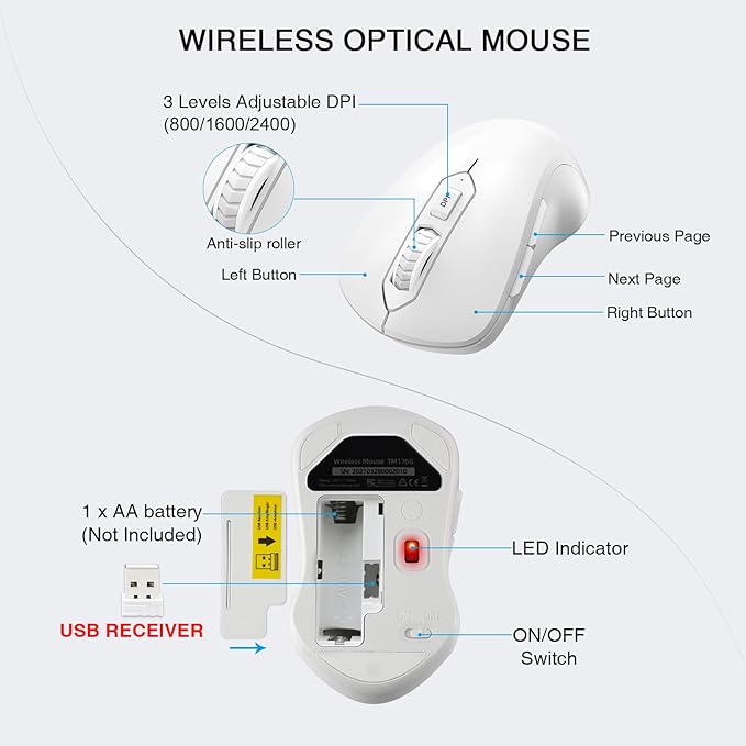Wireless Keyboard and Mouse Combo, Full-Sized 2.4GHz Wireless Keyboard with Comfortable Palm Rest and Optical Mouse for Windows, Mac OS PC/Desktops/Computer/Laptops (White)