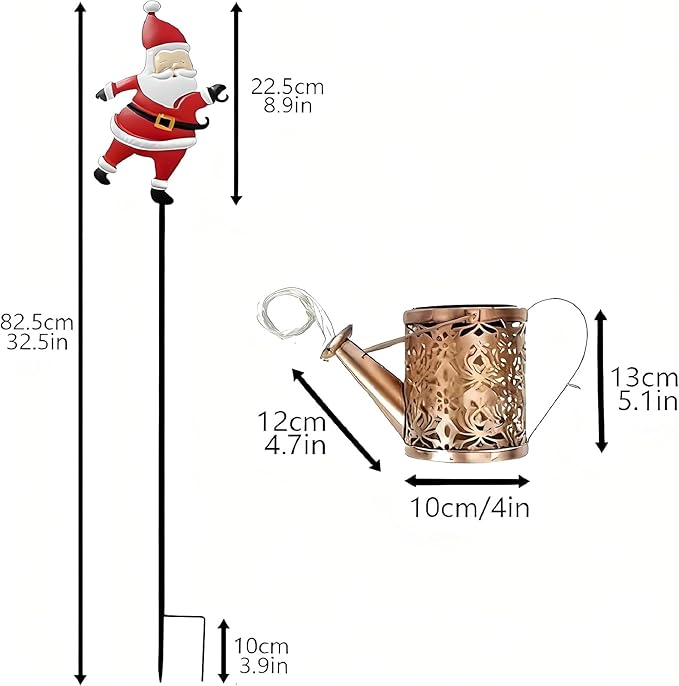 Solar Christmas Lights Outdoor, Waterproof Hanging Metal Watering Can Light Solar Christmas Decorations, Santa Solar Kettle Lights Holiday Displays for Garden Patio Path Yard Lawn (Colorful)