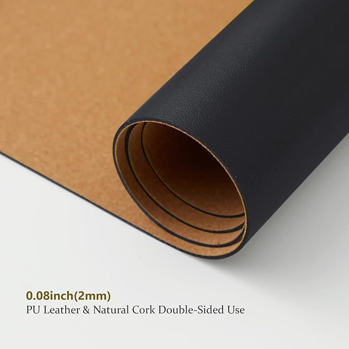 Cork Desk Mat - Dual-Sided Desk Pad for Office and Home - Desk Organization and Accessories - Ideal for Large Mouse Pad and Desk Mats on Top of Desks(Black,90cmx 43cm)