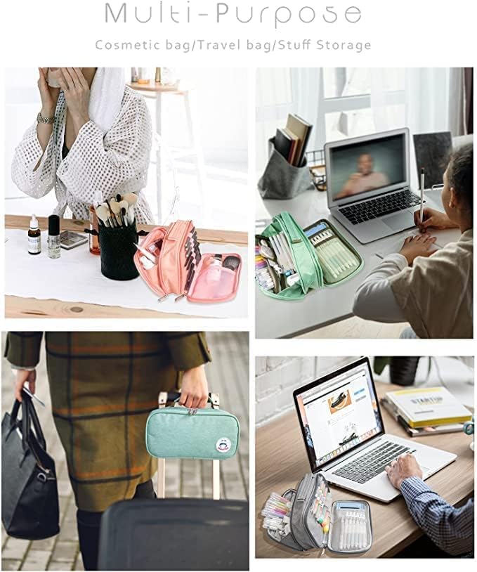 Pencil Case Pen Bag Holder Pouch Large Handle Big Capacity Desk Organizer Storage Marker Box Stationary Makeup Cosmetic Double Zippers for School Office Students Teen