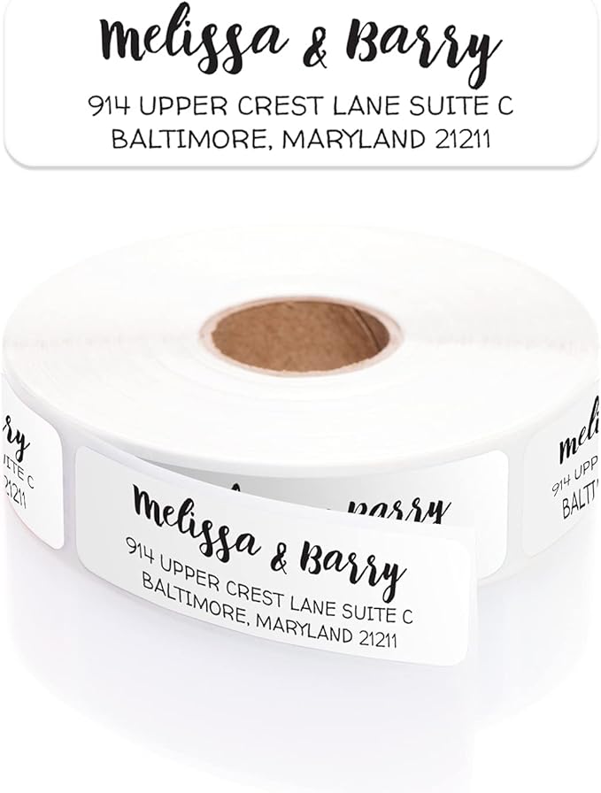 White Modern Rolled Address Labels/Roll of 500 Personalized Address Labels/Designer Return Address Stickers in Elegant Plastic Dispenser