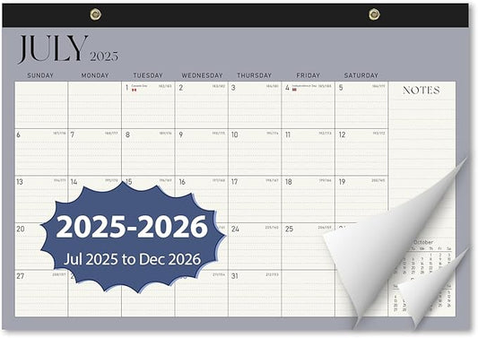 Desk Calendar 2025-2026, Monthly Desktop Large Calendar (July 2025 - December 2026) 17" x 12" Desk Wall Planner for Family Office Teacher School, Blue