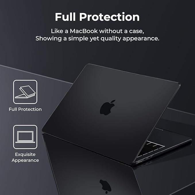 KEROM Space Black Case for MacBook Pro 14 inch 2025-2021 M5 M4 M3 M2 M1 Pro/Max Chip A3434 A3112 A3185 A3401 A2918 A2992 A2779 A2442, Frosted Matte Plastic Hardshell & Keyboard Cover, Black Clear