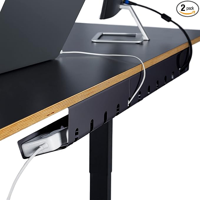 PAMO Cable Management Under Desk for Easy mounting Under-Table I Set of 2 - with 10X Cable Ties I Desk Organizer for Office/Home Office Table Thoughtful Cable Tray Holder