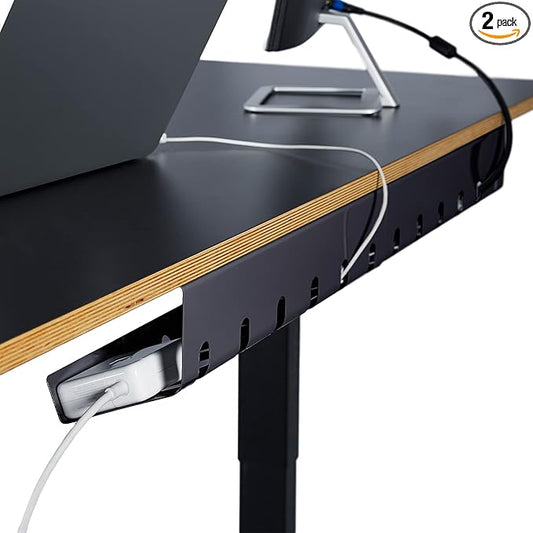 PAMO Cable Management Under Desk for Easy mounting Under-Table I Set of 2 - with 10X Cable Ties I Desk Organizer for Office/Home Office Table Thoughtful Cable Tray Holder