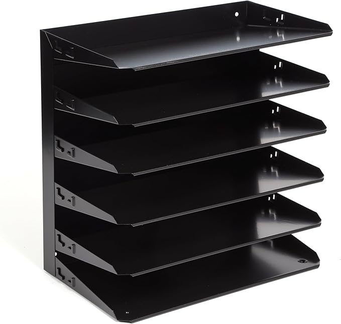Huron Desktop Horizontal 6-Slot Legal File Binder Organizer Storage Letter Tray, Black Commercial Grade Steel