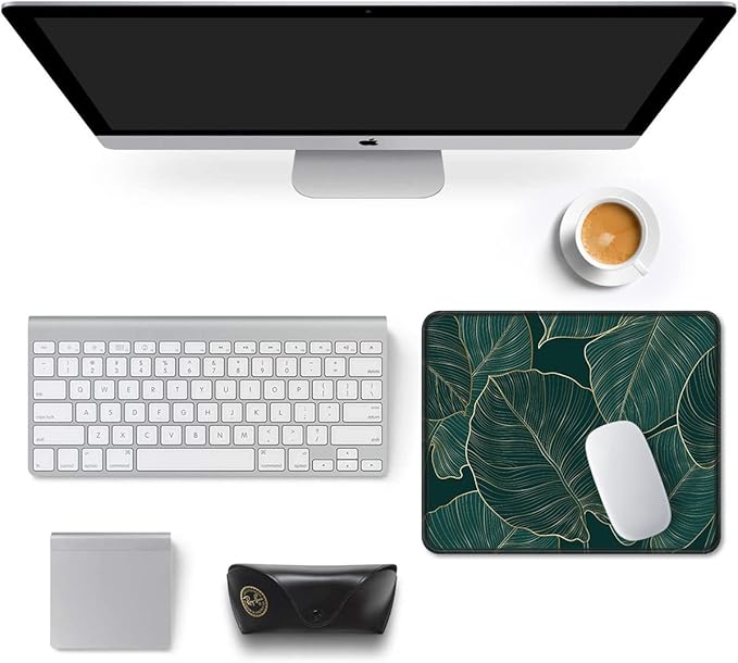 Auhoahsil Mouse Pad, 12 x 10 in Tropics Theme Computer Mouse Pad for Desk, Premium-Textured Non-Slip Rubber Stitched Edges Waterproof Square Mouse Mat for Gaming Work Wireless Mice, Green Leaves