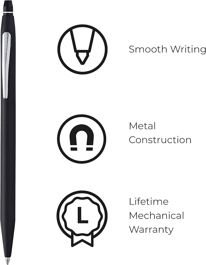 Cross Click Refillable Ballpoint Pen Presented in a Everyday Gift Box - Medium Point, Black Ink, Black & Chrome