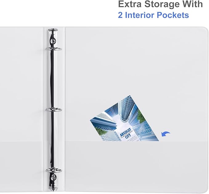 3 Ring Binder 1 Inch, ViVin Sturdy 1"-Round Ring Binder with 2 Interior Pockets, Clear View Cover, PVC-Free, Fits 200 Sheets of 8.5'' x 11'' Paper, Office Home School (12 Pack, White)